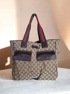 Gucci GG Monogram Medium Web Handle Double Pocket Tote